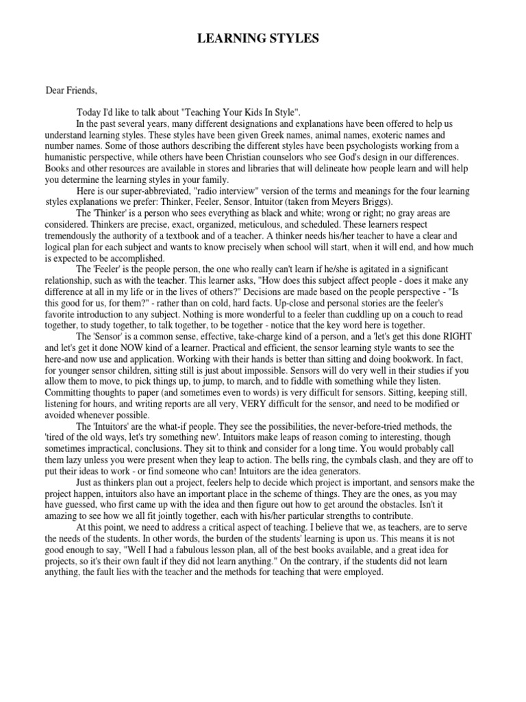 Fits PDF | PDF | Lesson Plan | Learning Styles