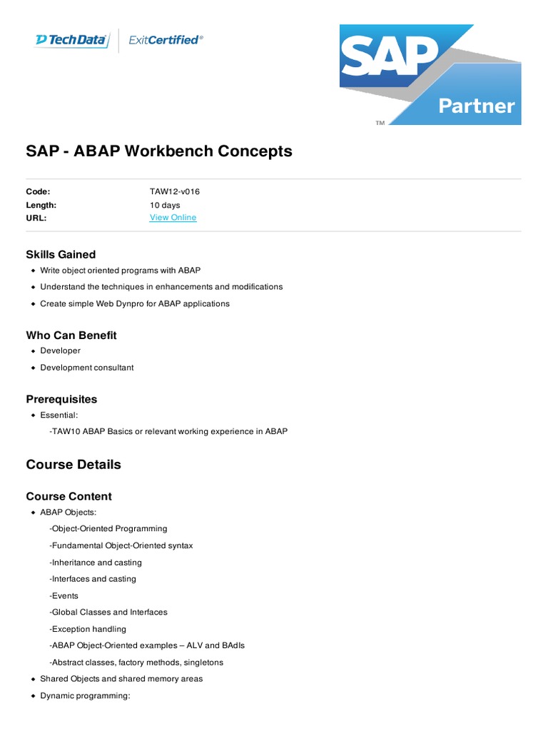 SAP ABAP Workbench Concepts Skills Gained PDF