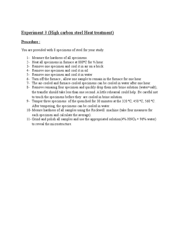 Experiment 1-Heat Treatment