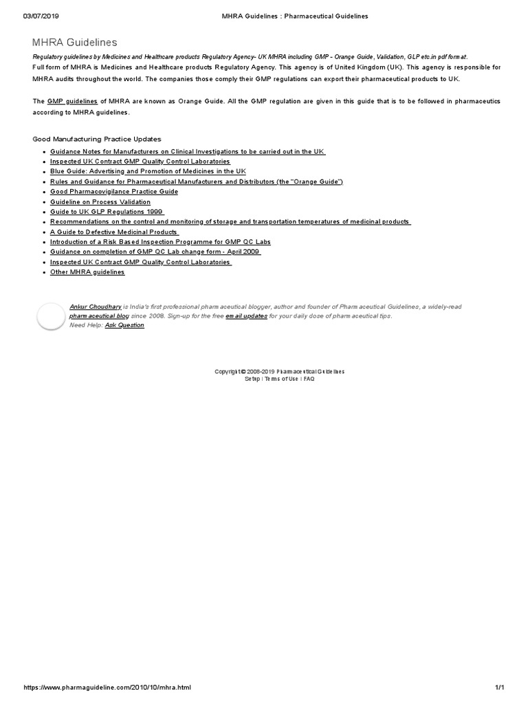MHRA Guidelines Pharmaceutical Guidelines PDF