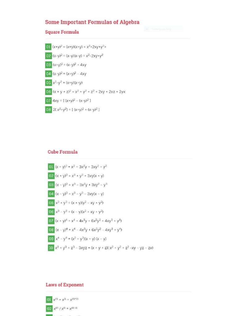 Algebra Formulas 68bhj Pdf