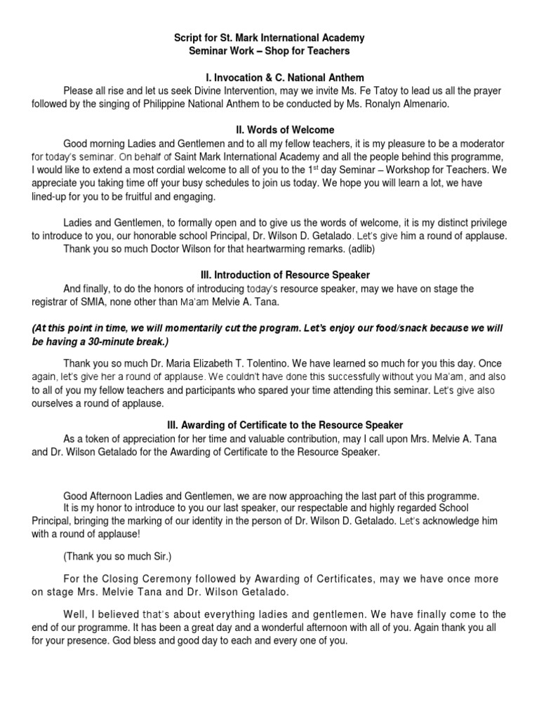 Emcee Script For Seminar PDF