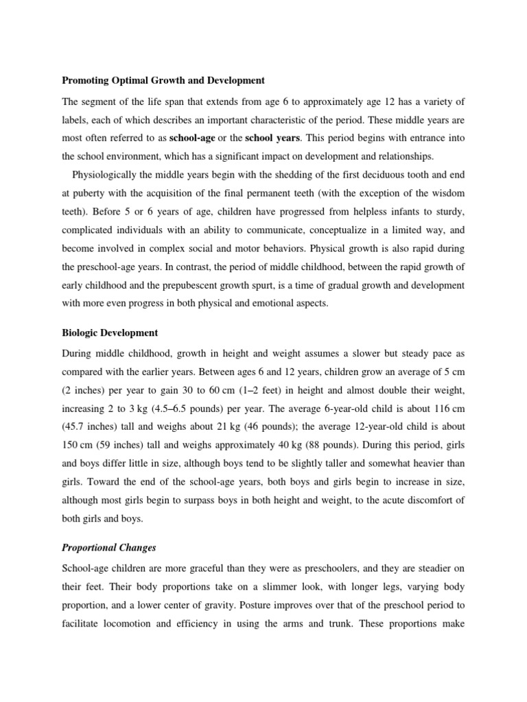 Promoting Optimal Growth and Development | PDF | Preadolescence | Puberty