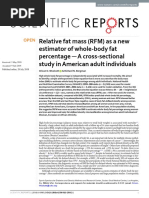 Relative Fat Mass (RFM) As A New Estimator of Whole-Body Fat Percentage A Cross-Sectional Study in American Adult Individuals