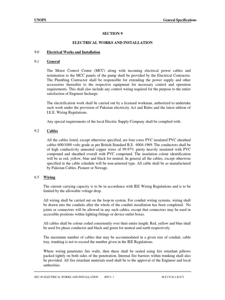 Sec09 Electrical Works and Installation PDF Electrical Wiring