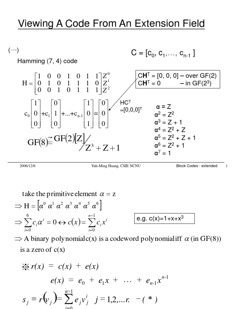 Viewing A Code From An Extension Field 1 Z Z Z 2 GF 8 GF PDF