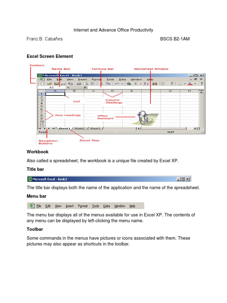 Excel Screen Elements Spreadsheet Worksheet