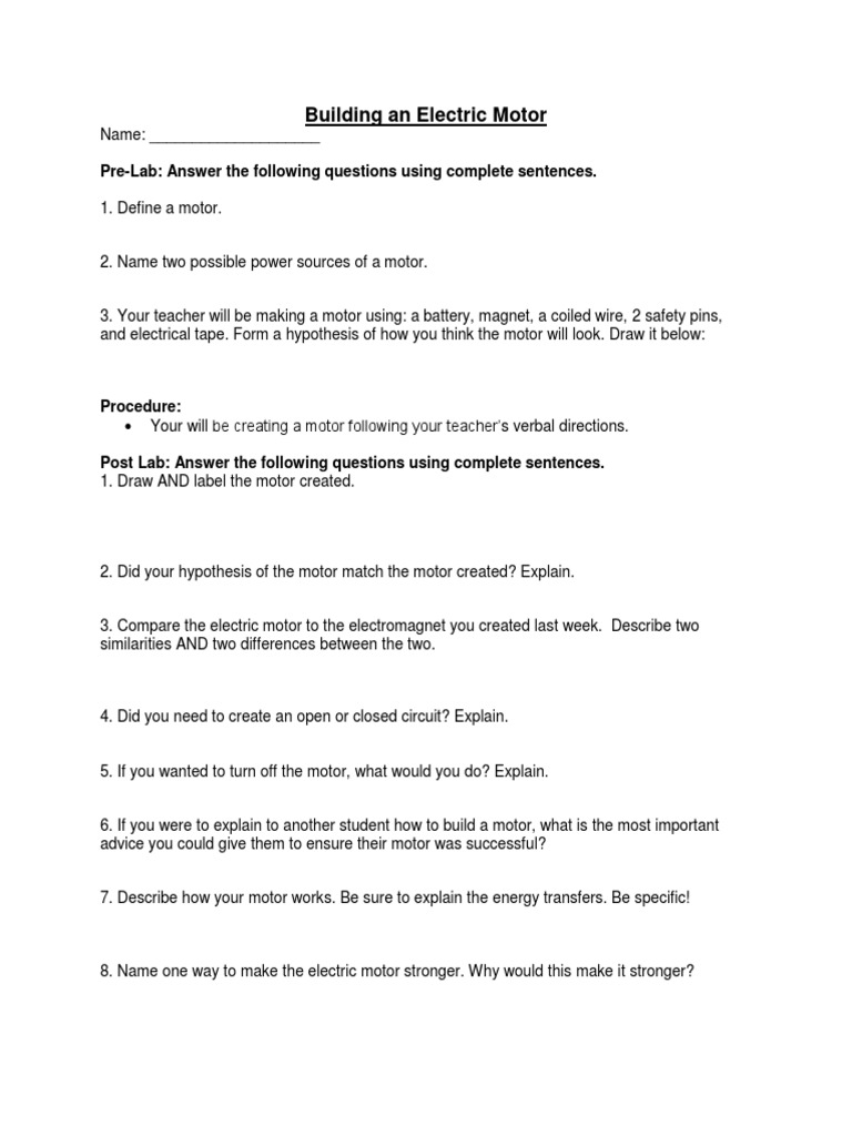 Building An Electric Motor Lab PDF