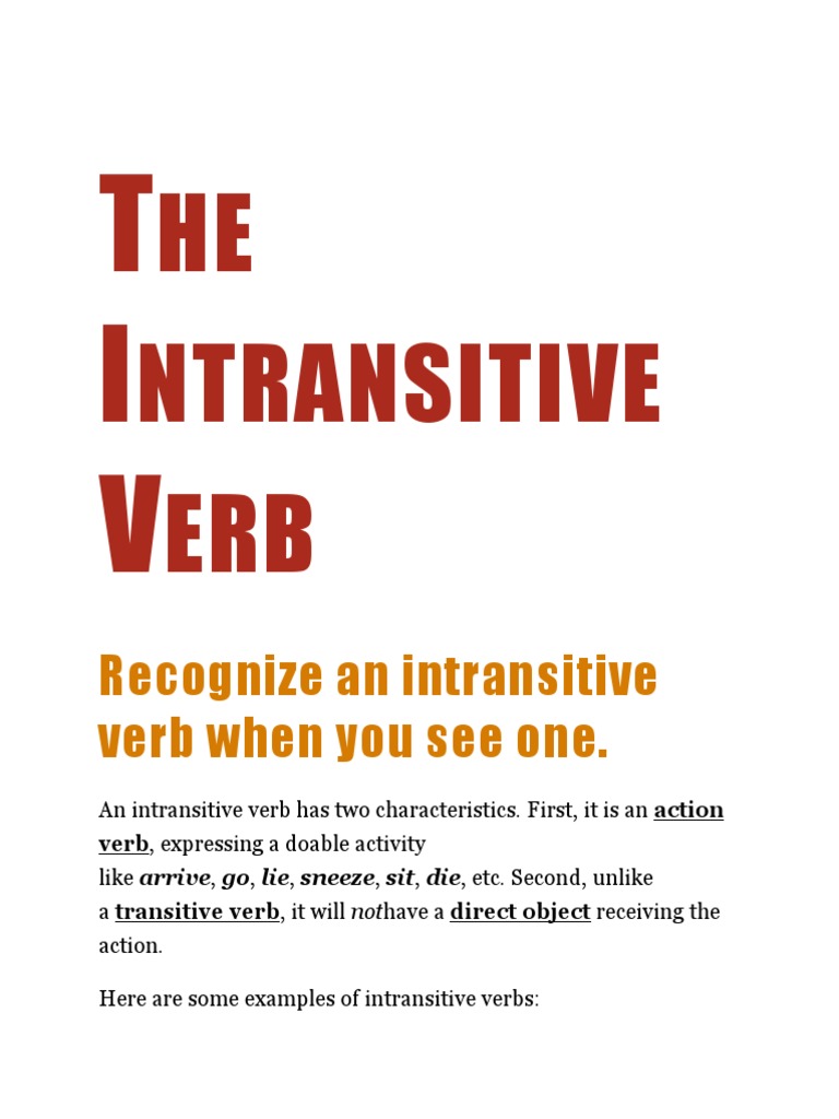 Understanding Intransitive Verbs | PDF | Verb | Object (Grammar)