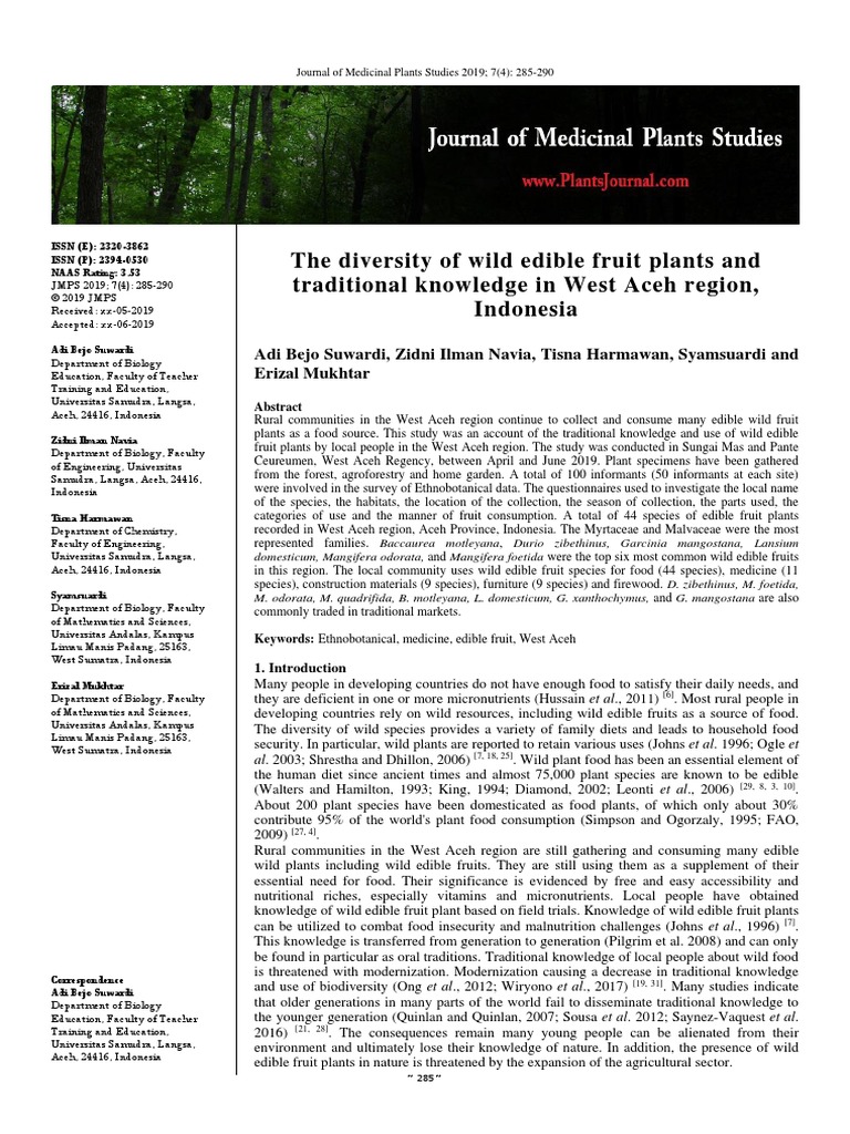 The Diversity of Wild Edible Fruit Plants and Traditional Knowledge in ...