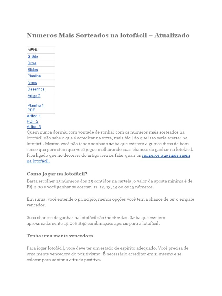 Números Que Mais Saem Na Lotofácil | PDF