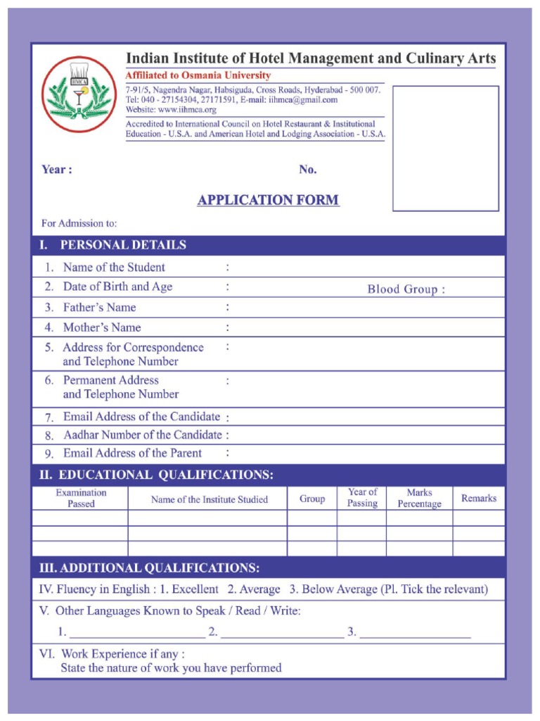 IIHMCA Application Form | PDF