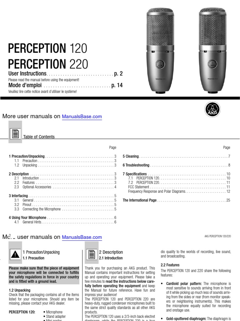 Perception 120 PDF PDF Microphone Audio Engineering