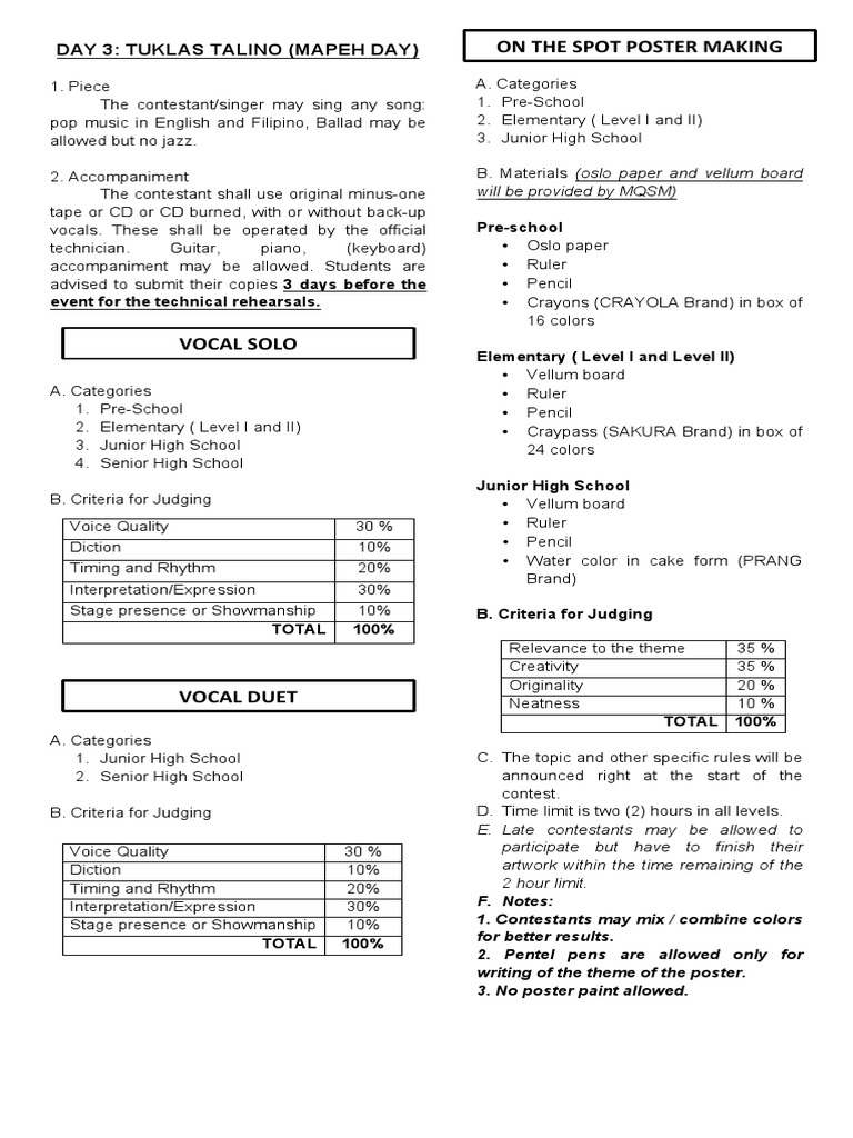 Criteria for Judging Tula Contest | PDF | Poetry | Dances