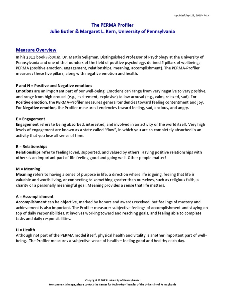The PERMA Profiler Julie Butler & Margaret L. Kern, University of ...