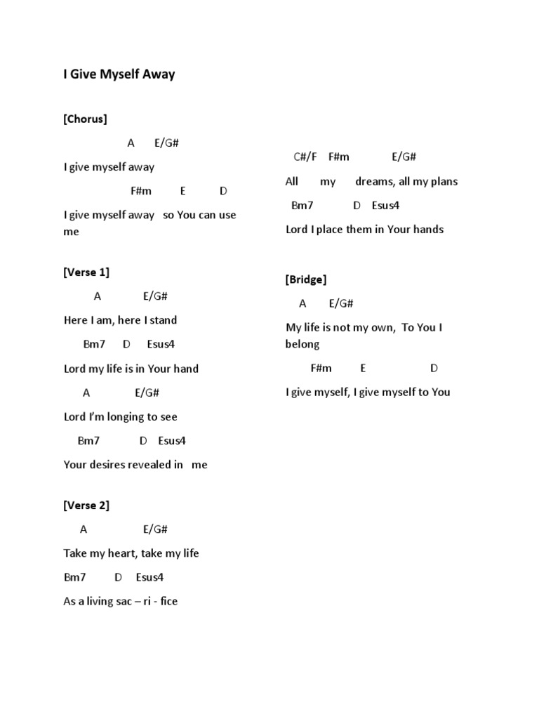 Worship Song Lyrics: "I Give Myself Away" | PDF