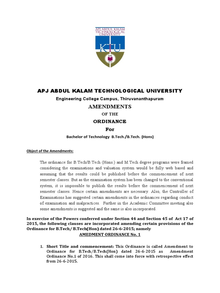 Amendments to B.Tech Ordinance 2016 | PDF | Academic Term | Academic Degree