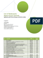 List of Mathematics Impact Factor Journals: Indexed in ISI Web of Science (JCR SCI, 2016)