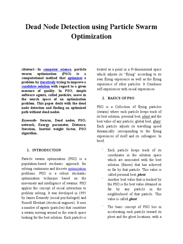 Dead Node Detection Using Particle Swarm Optimization | PDF ...