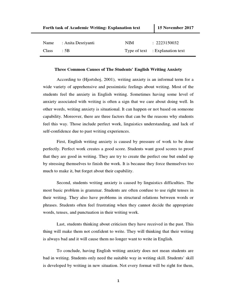 Causes of English Writing Anxiety in Students | PDF | Anxiety | English ...