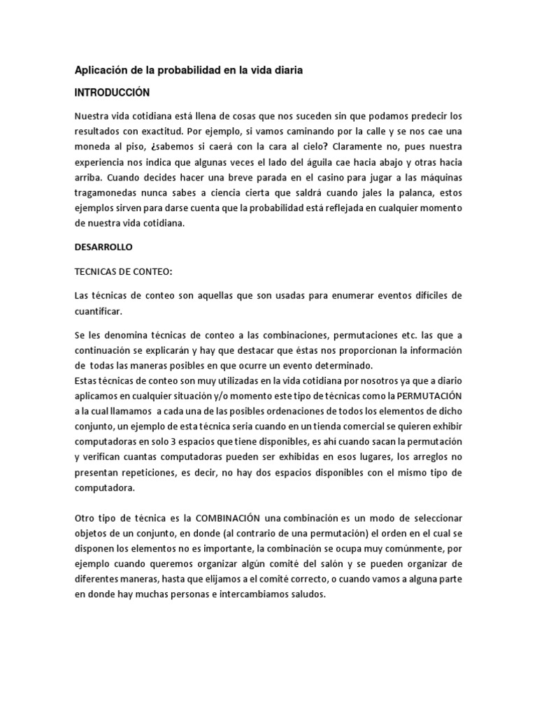 Aplicación de La Probabilidad en La Vida Diaria | PDF | Variable ...