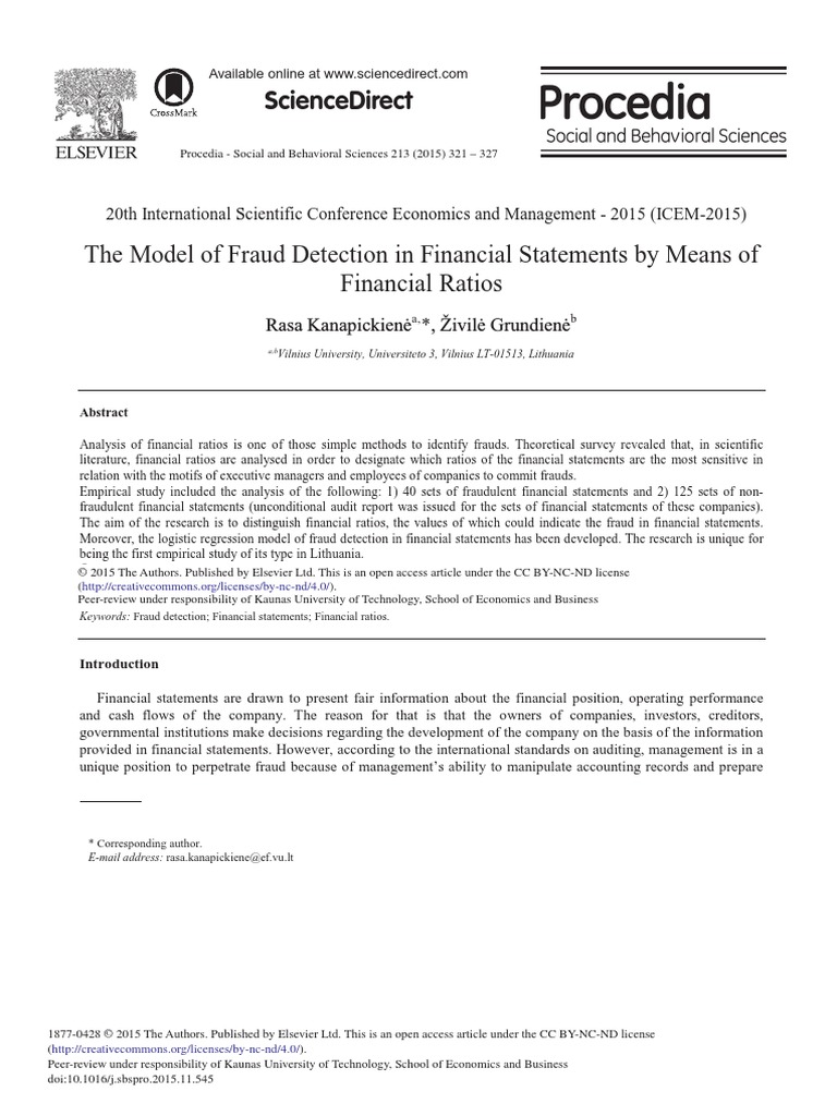The Model of Fraud Detection in Financial Statements by Means of ...