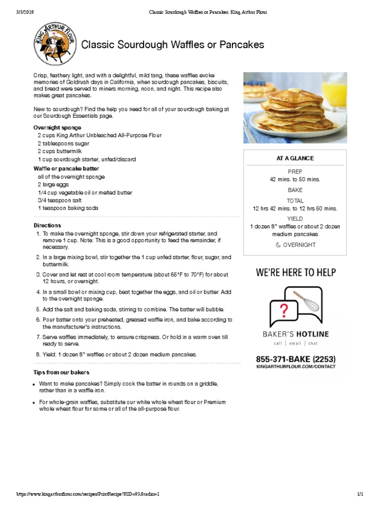 Classic Sourdough Waffles or Pancakes - King Arthur Flour | PDF