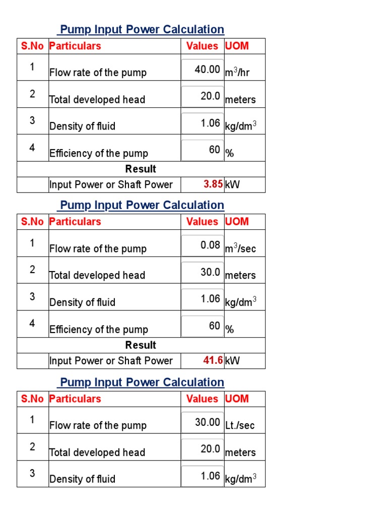 Pump Power Calculation PDF Pump Fluid Dynamics