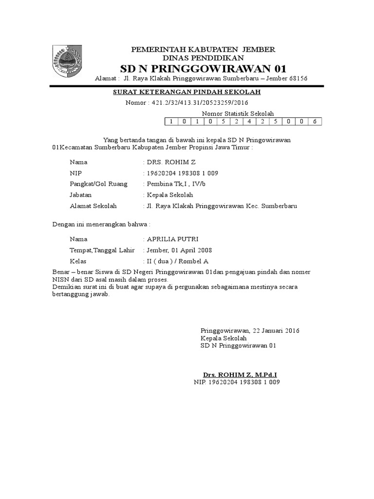 Contoh Surat Keterangan Nisn