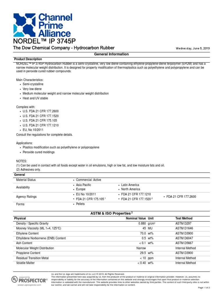Ficha Tecnica Nordel Pdf Materials Plastic
