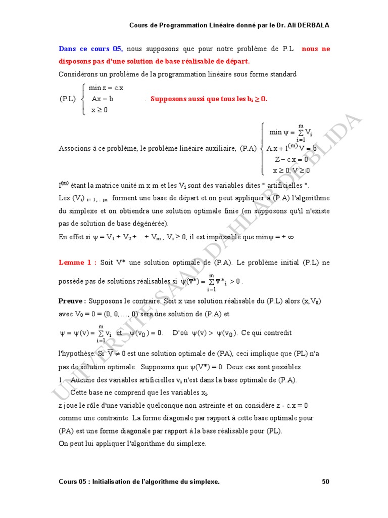 Algorithme du Simplexe: Initialisation | PDF | Optimisation linéaire ...