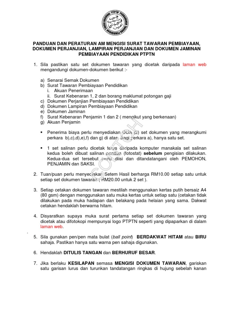 Peraturan Am Mengisi Dokumen Perjanjian Ujrah  PDF