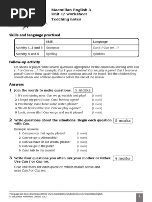 macmillan english 3 unit 17 worksheet teaching notes 5 marks pdf human communication cognitive science