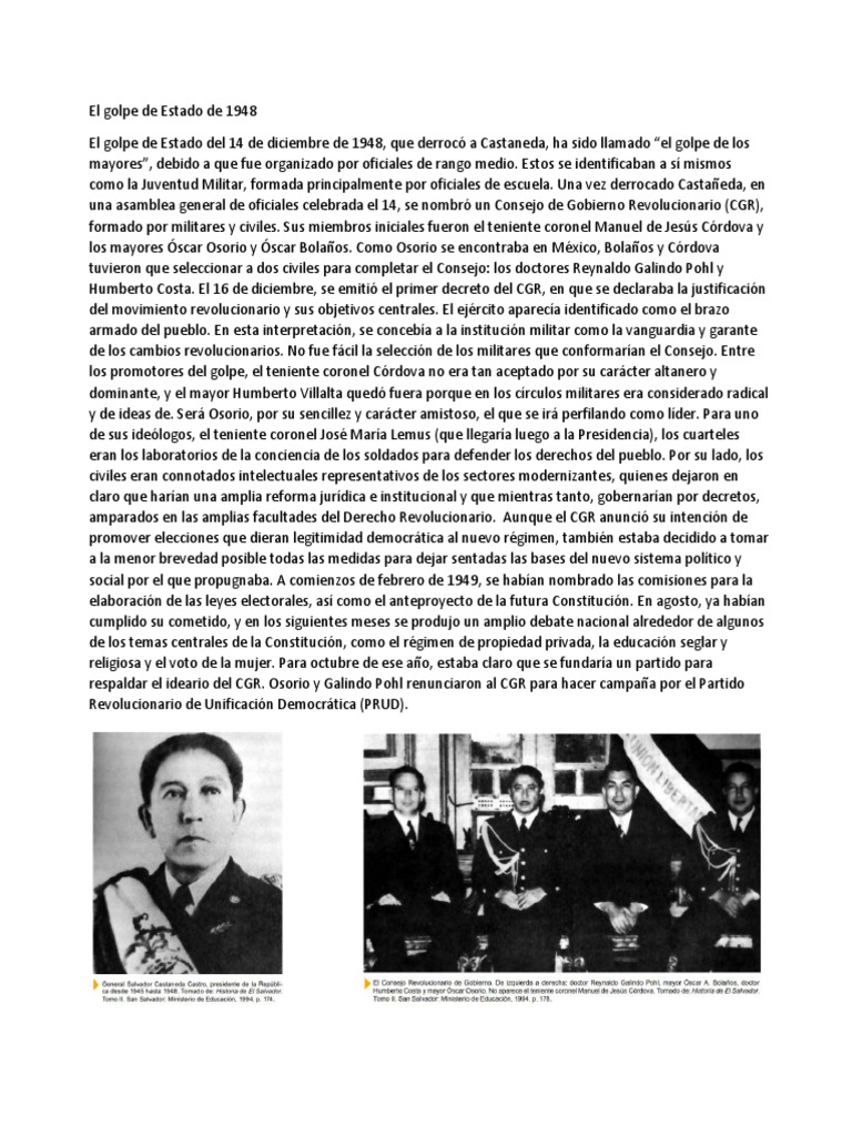 El Golpe De Estado En El Salvador De 1948 1960 1961 Y 1979 Pdf