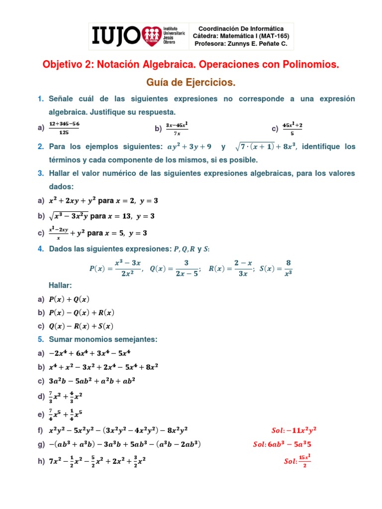 Guia Ejerc Obj 2 Expres Algeb Objetos Matematicos Analisis Matematico