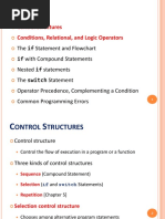 Utline: Control Structures Conditions, Relational, and Logic Operators