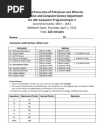 Second Semester 2014 - 2015 Midterm Exam, Thursday April 2, 2015 Time: 120 Minutes