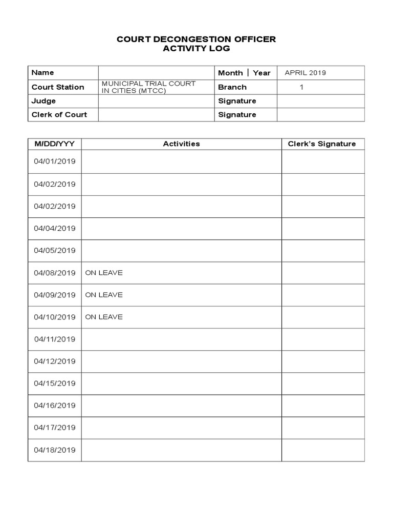 CDO Activity Log Template | PDF