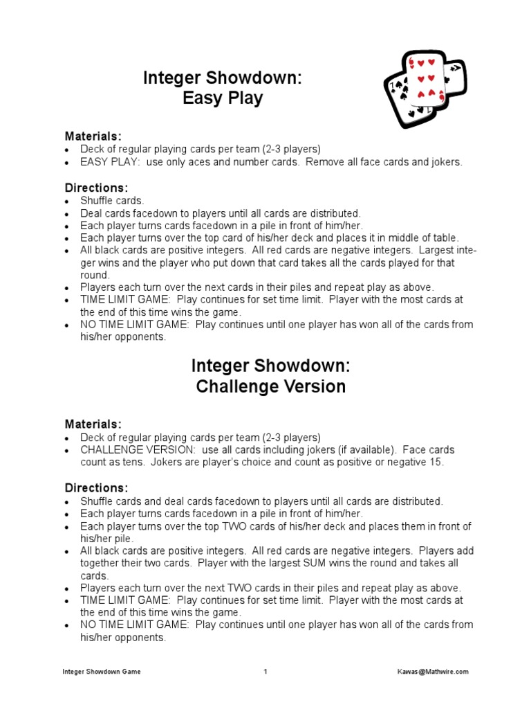 Integer Showdown Card Game | PDF | Sports & Recreation | Games & Activities