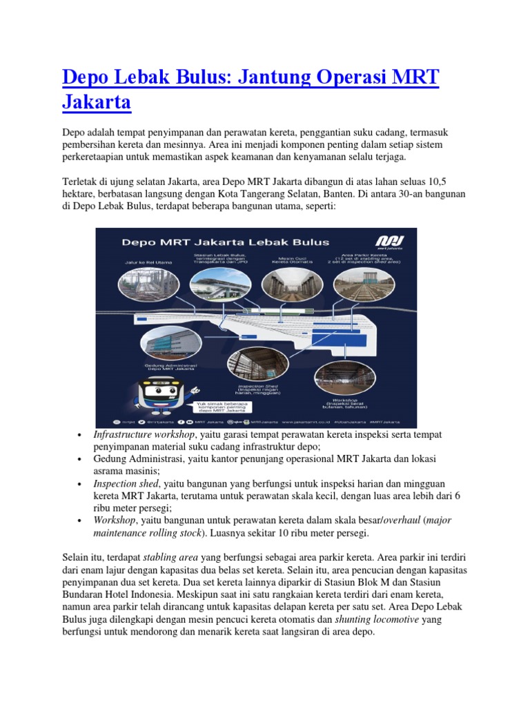 Depo Lebak Bulus: Pusat Operasi MRT Jakarta | PDF