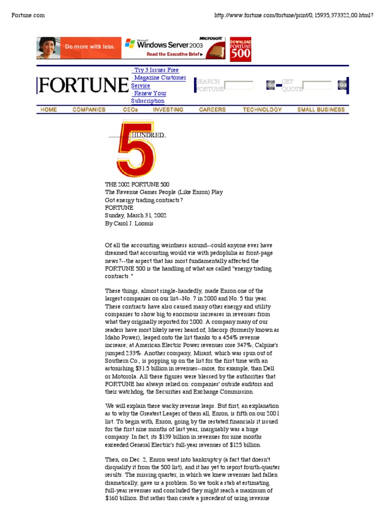 Fortune - The Revenue Games Like People Like Enron Play | PDF | Enron ...