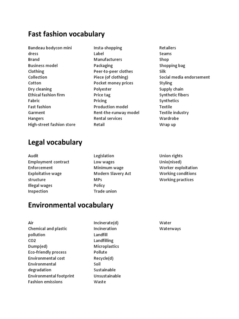 Fast Fashion Vocabulary Guide | PDF | Technology & Engineering