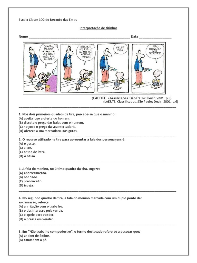 Interpretacao De Tirinhas 5º Ano Pdf Desenho