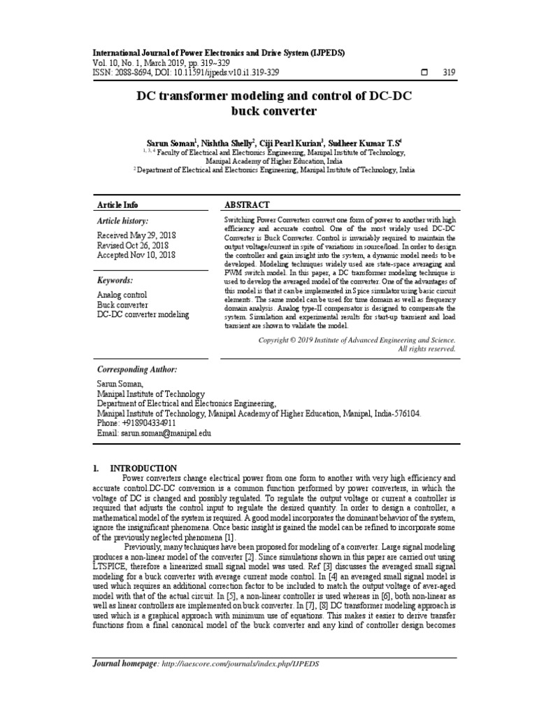 DC Transformer Modeling and Control of DC-DC Buck Converter | PDF ...