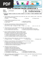 Soal UAS Bahasa Indonesia Kelas 4 SD Semester 1 (Ganjil) Dan Kunci Jawaban (Www.bimbelbrilian.com)