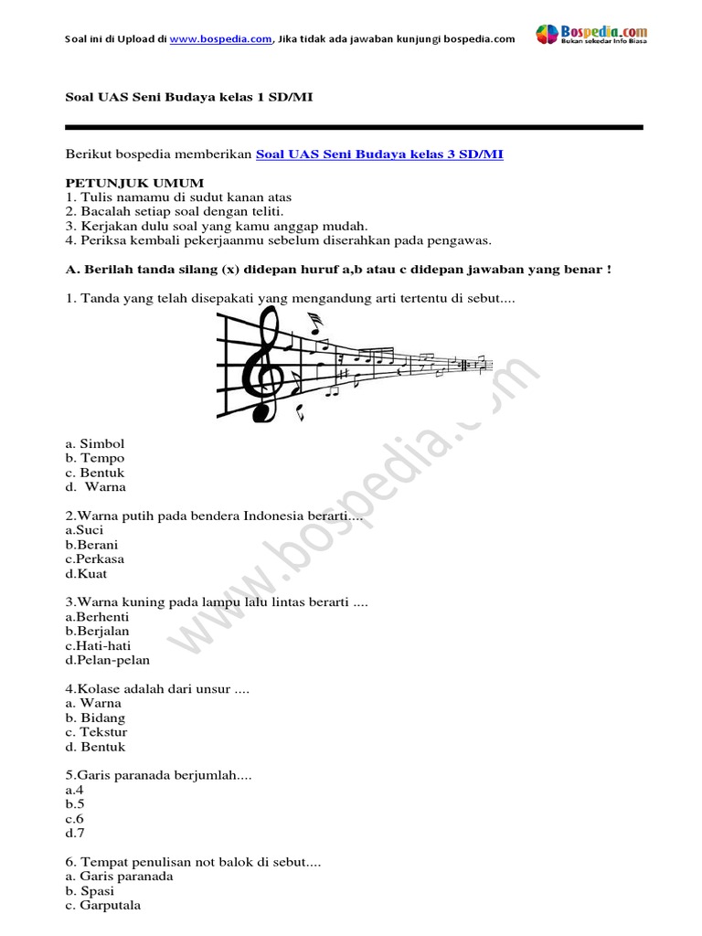 40 Soal Seni Budaya Kelas 3 SD MI Semester 1 Lengkap Kunci Jawaban