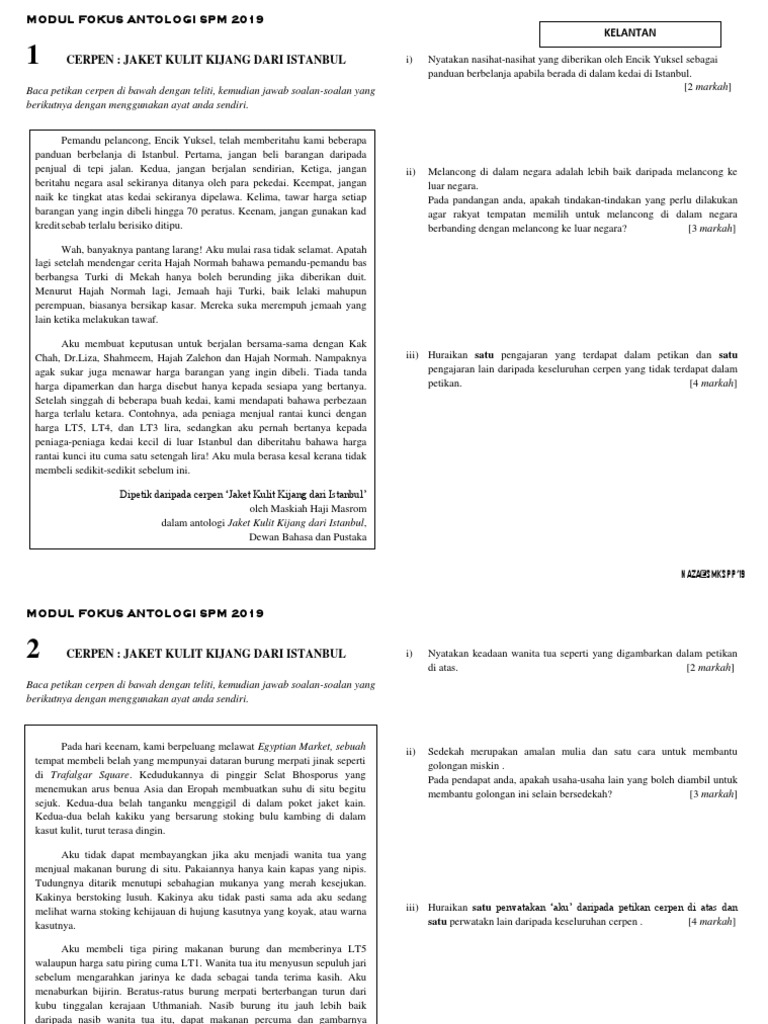 Kompilasi Antologi Sasaran Spm 2019 Modul Murid Pdf
