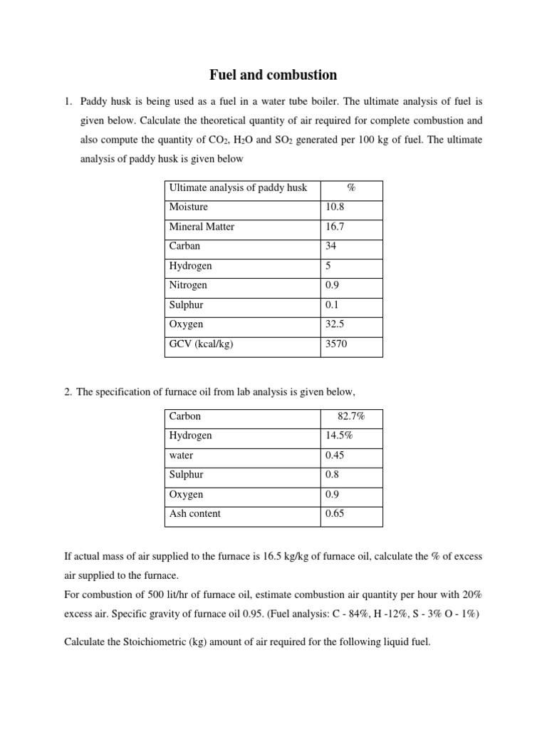 Fuel Combustion Calculations and Analysis | PDF | Combustion | Fuel Oil