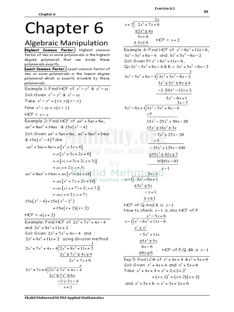 Algebraic Manipulation in Polynomials | PDF | Factorization | Polynomial