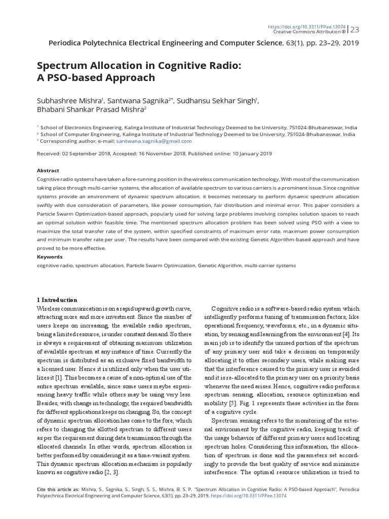 Spectrum Allocation in Cognitive Radio: A PSO-based Approach | PDF ...